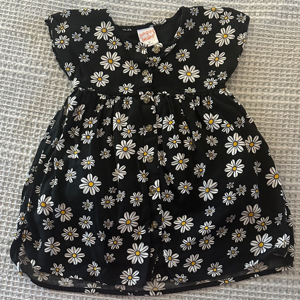Jumping Beans Black Dress with White Daisy Print